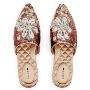 NEW Birdies The Dove Pink Gold Petal Sequin Slip On Mules Size 9